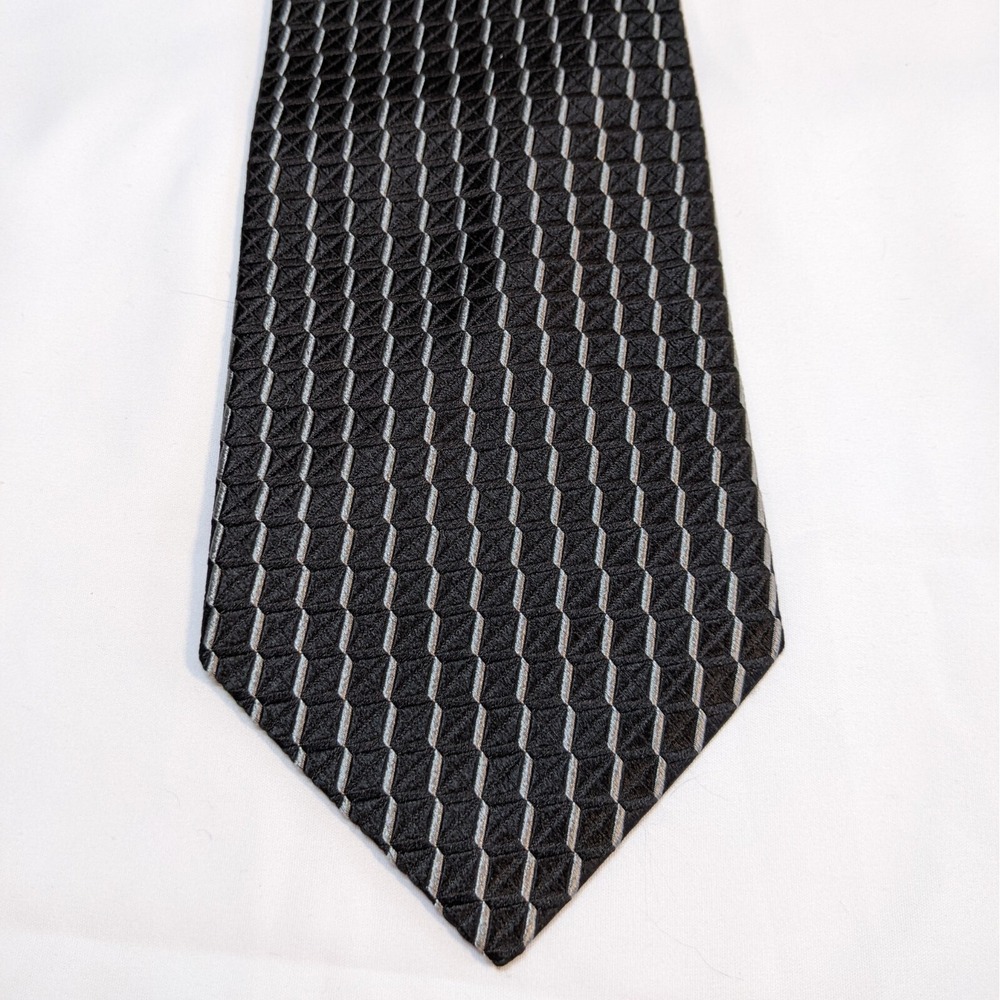 Daniel Cremieux 100% Silk Neck Tie Hand‎ Tailored U.S.A. Black & Silver 59" Long